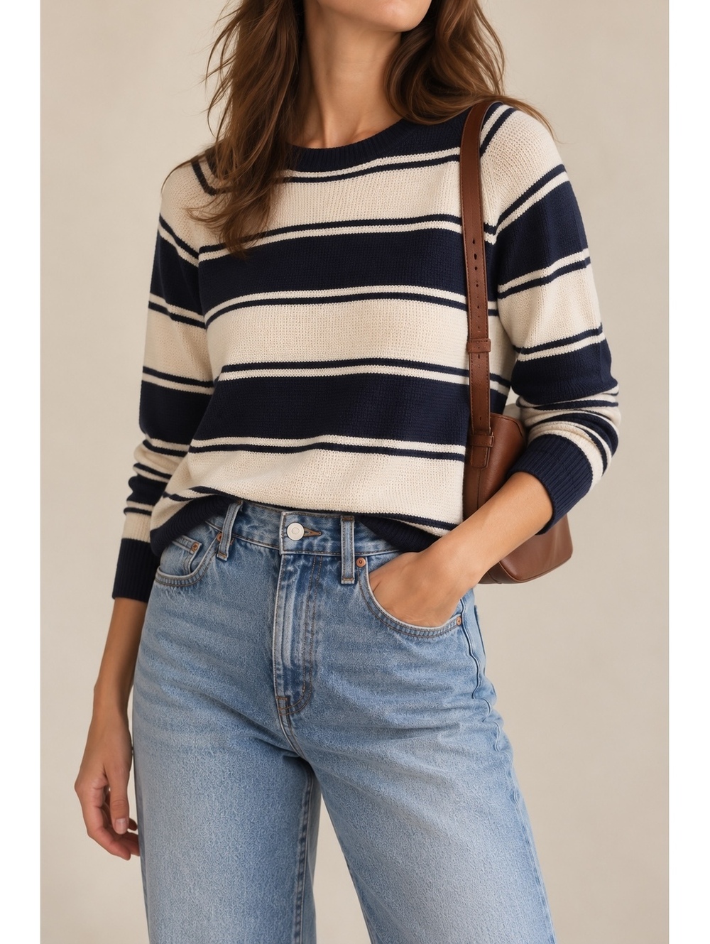 Madewell 2014 Navy Ivory Striped Cotton Knit Crewneck Sweater Large Nautical